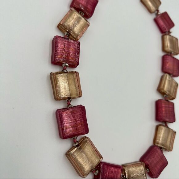 Venetian Bead Necklace. Rubino Platino and Champagne Pink Murano Beads. - Picture 9 of 11